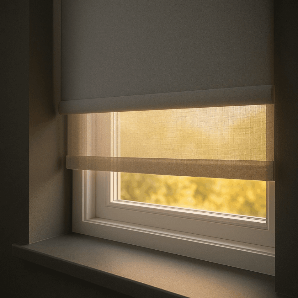 Beat The Electricity Price Hikes: How Blinds Insulate Your Home 2 blinds direct tandem double roller blockout and sheer fabric blind