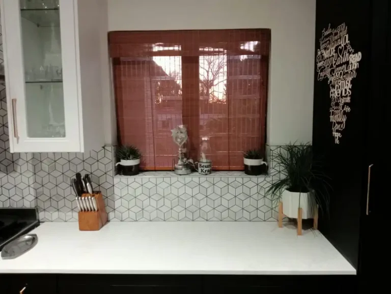 bamboo roller blind brown in kitchen